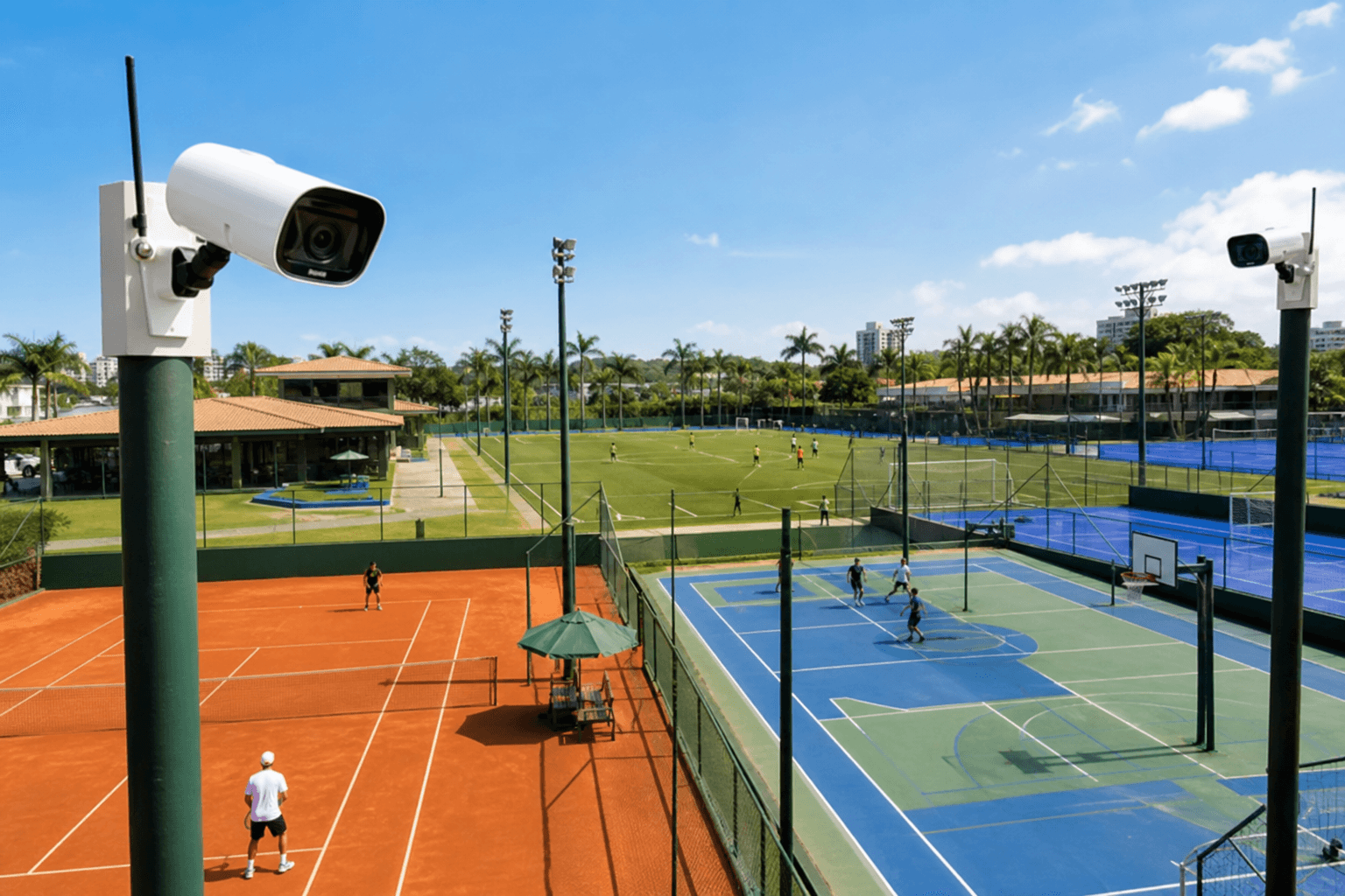 Estabelecimento esportivo com cobertura de câmeras nas quadras